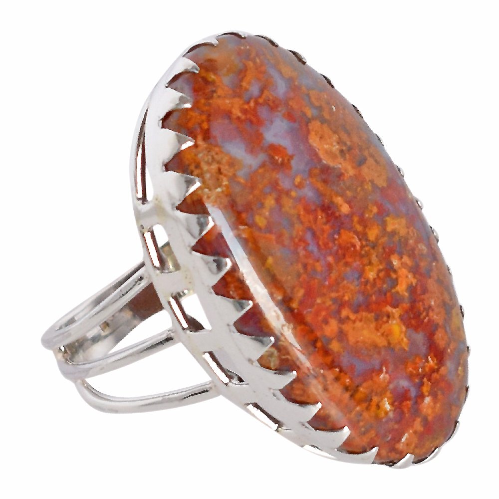 925 Sterling Silber Ring Apple Valley Achat Dreieck Cabochon 33 x 19 mm Ring mit natürlichem rotem Edelstein Designschmuck Handmade Geschenk Erklärung U 1/2 63