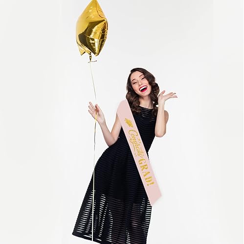 Miniatura 4 de PYQWA Congrats Grad - Banda con purpurina de oro rosa, banda de manchas para fiesta de graduación 2025 – Finally Graduated We So Proud of You –