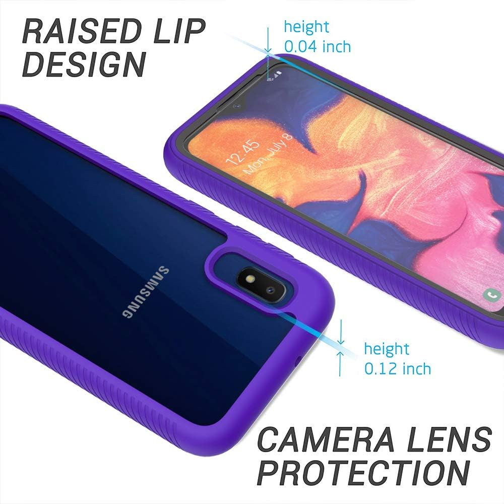 SunRemex Three Defense Designed for Galaxy A10e Case,Crystal Clear Full Body Shockproof Slim Fit with Built-in Screen Protector Cover for Galaxy A10e Phone (Purple)