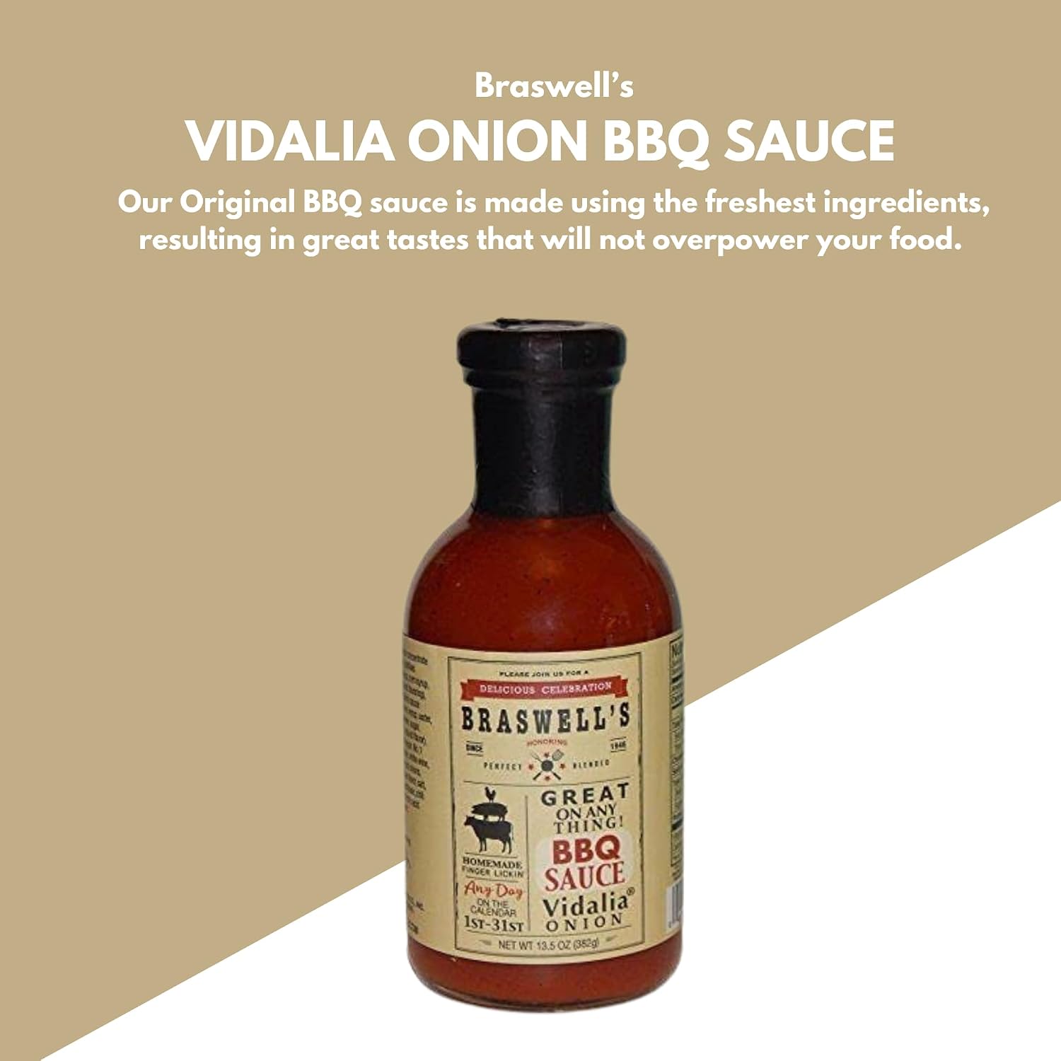 Braswell’s Vidalia Onion Barbeque Sauce – Small-Batch, Renowned Specialty, Made in USA, Since 1946 (12.5oz Each, Pack of 6)