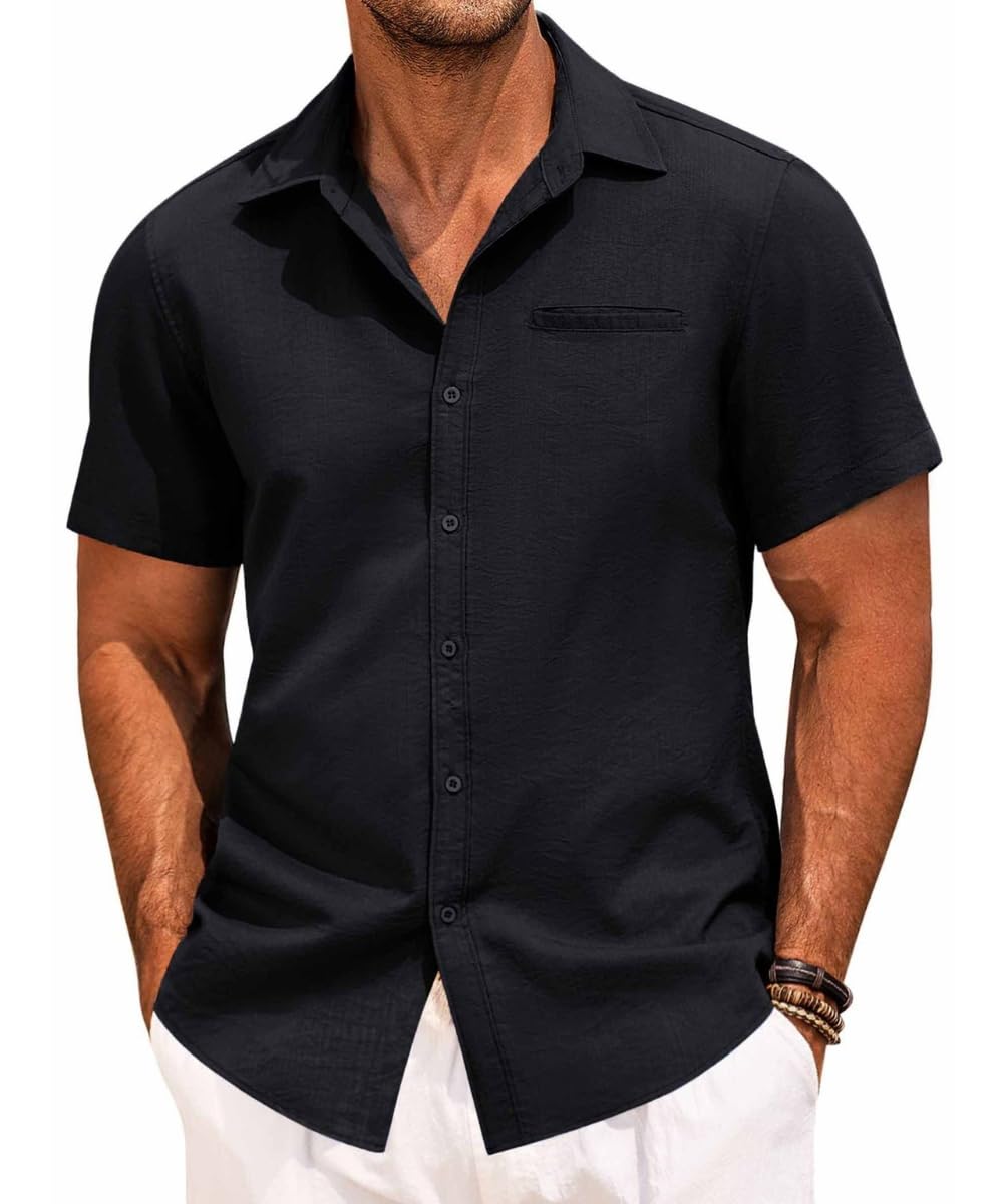 Men's Short Sleeve Dress Shirts Summer Casual Button Down Shirts Business Shirts Solid Wedding Prom Tops
