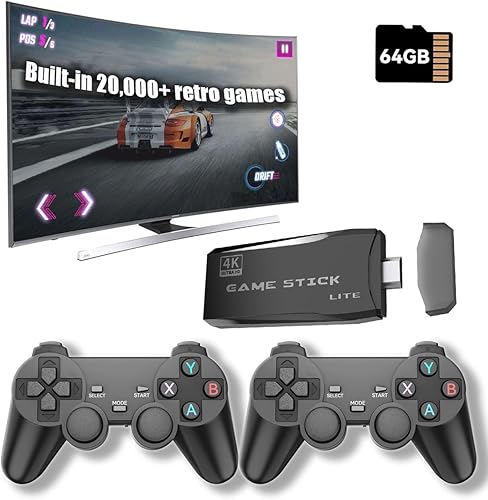 retro gaming console,Wireless Retro Game Console, Retro Game Stick -game system with built in games,23 Emulators,4k Hdmi Output, 2.4GHz Wireless