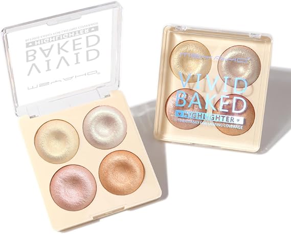 Highlighter Palette, 4 Colours Highlighter Powder Highlighter Make Up Mother of Pearl Diamond Mushroom Delicate Distributable Highly Pigmented Highlighter Glitter Shimmer Powder Face Eyes Nose