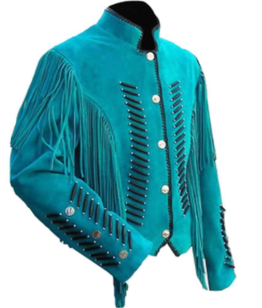 Classyak Western Style Leather Jacket Fringed & Bones