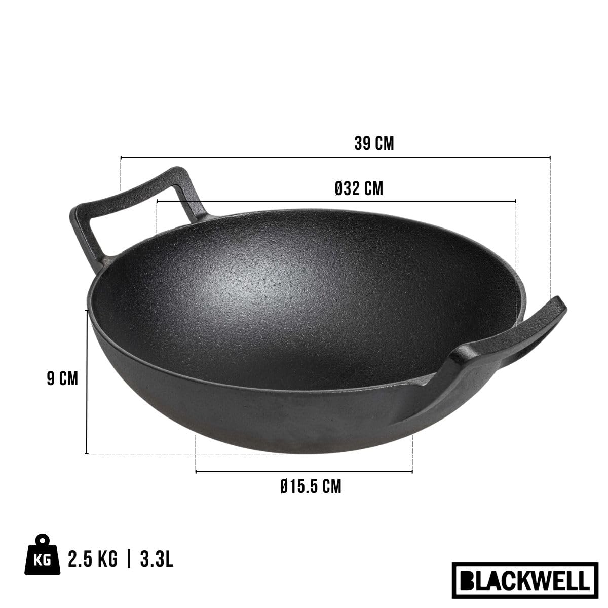 Blackwell Pfannenset aus Gusseisen – Grillpfanne 23 x 23 cm, Bratpfanne Ø 25 cm & Wok Ø 32 cm – 3-teilig – geeignet für alle Herdarten