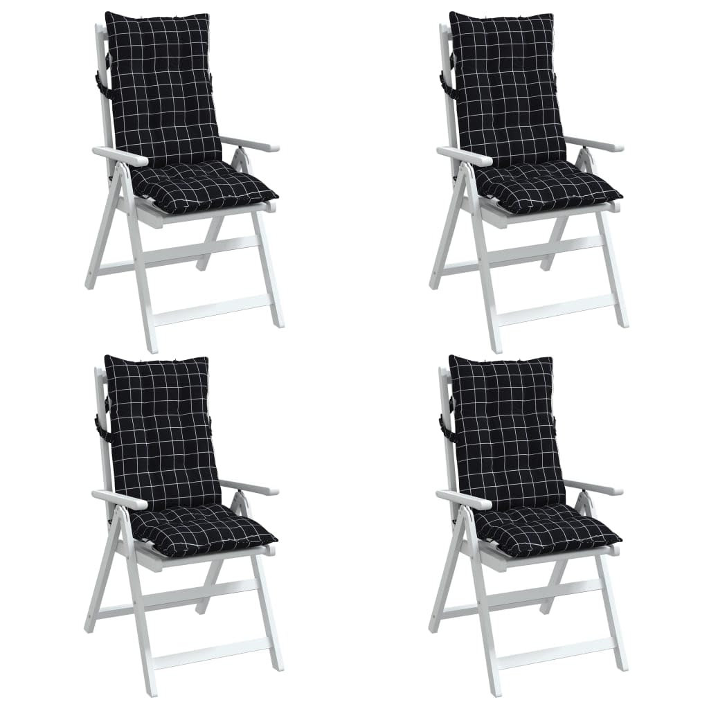 4er Set Hochlehner-Auflagen Schwarz Karomuster Gartenstuhl-Auflagen 120 x 50 x 7 cm Bequeme Sitzkissen aus Oxford-Gewebe für Gartenstühle und Hochlehner im Außenbereich