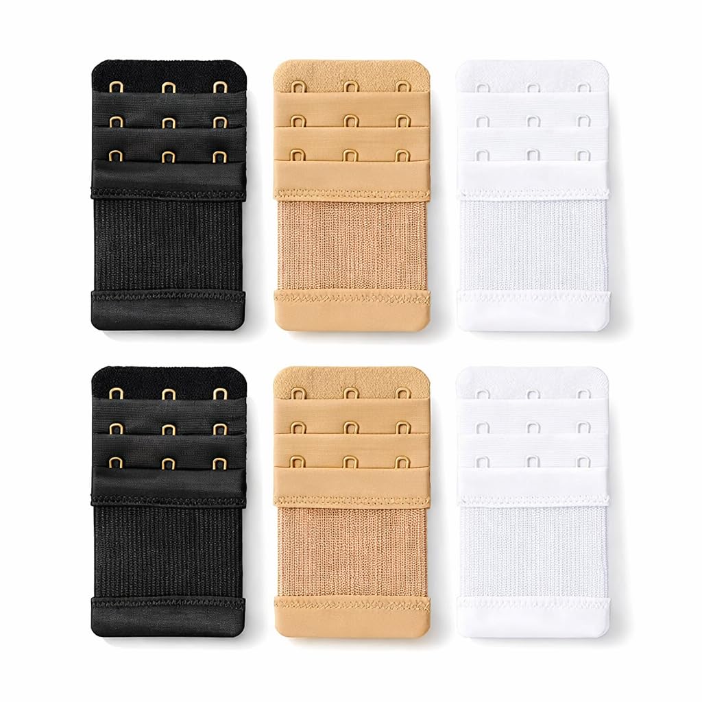 6 PCS Bra Extenders for Women 2 Hook – Soft Stretchy Bra Hook Extenders in Black White Beige – Bra Extra Hook Extender Set for Comfortable Fit
