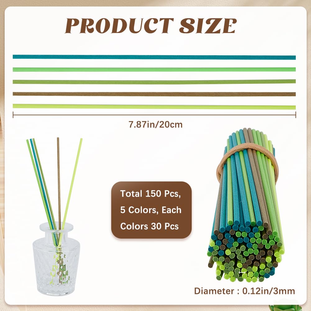 CRASPIRE 150Pcs 5 Colors Fiber Diffuser Sticks Reed Replacement Fragrance Refill Rattan Sticks Mixed Color 3mm Thick Aromatherapy Essential Oil Aroma Spa Diffuser Volatilizing Sticks
