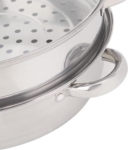 Miniatura 5 de Jerliflyer Olla de vapor de acero inoxidable de 2 niveles para cocinar con asa, 10.6 in 11 pulgadas olla de vapor tapa de vidrio olla de cocina de
