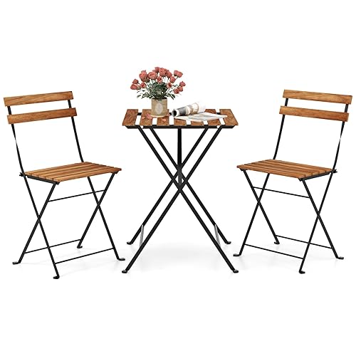 Giantex 3-Piece Acacia Wood Bistro Set, Patio Bistro Table with