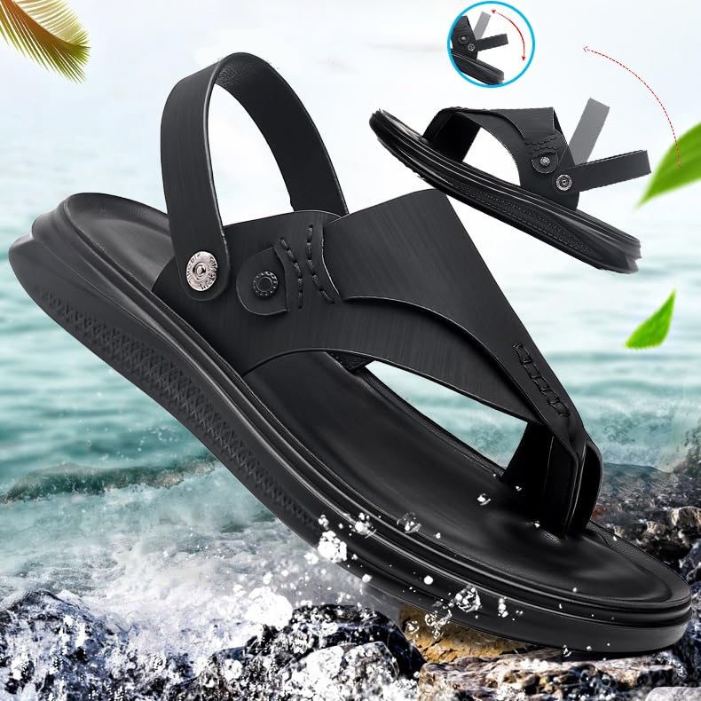 CLSQLXYJZC Men Leather Slip-On Fashion Split Toe Bunion Corrector Sandals with Arch Support, Father's Day Summer Beach Ring Toe Walking Orthopedic Flip Flops, for Big Toes Bent Toes and Pain Relief4