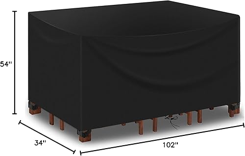 Miniatura 8 de Juego de fundas impermeables para muebles de patio al aire libre, fundas para mesa de comedor de jardín 600D, 102 pulgadas de largo x 54 pulgadas de