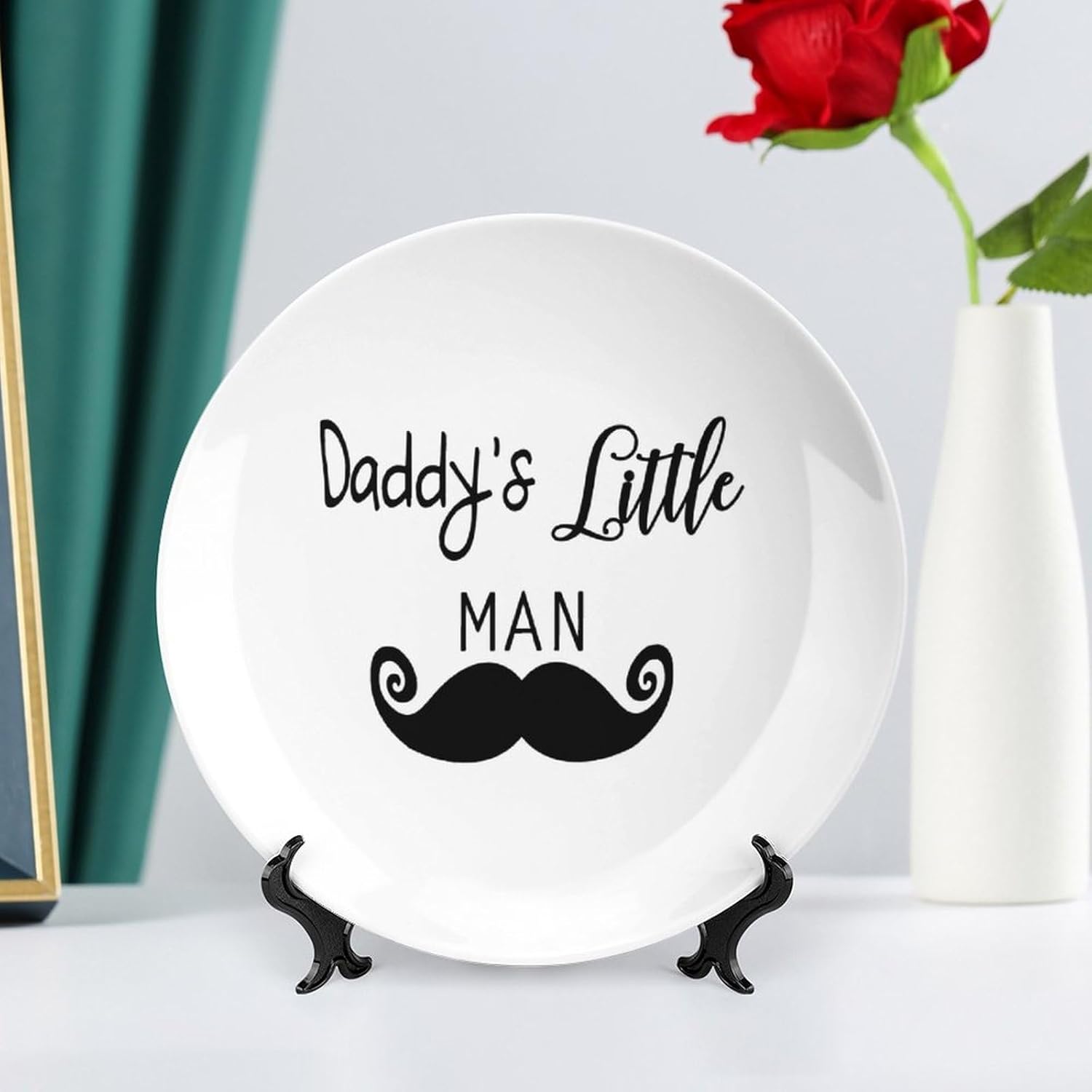 パパのリトルマンのひげ スタンド付きボーンチャイナプレート飾り皿ホームウォブルプレート