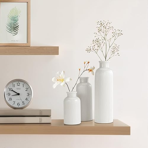 Miniatura 4 de Juego de 3 jarrones pequeños de cerámica blanca, estilo bohemio, moderno, decoración de habitación, decoración de granja, jarrones para tu cocina,