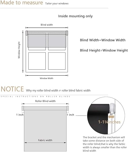 Miniatura 6 de SCHRLING Persiana enrollable sin taladrar luz diurna para ventana de expansión de montaje interior, tamaño personalizado 20 a 90 pulgadas de ancho,