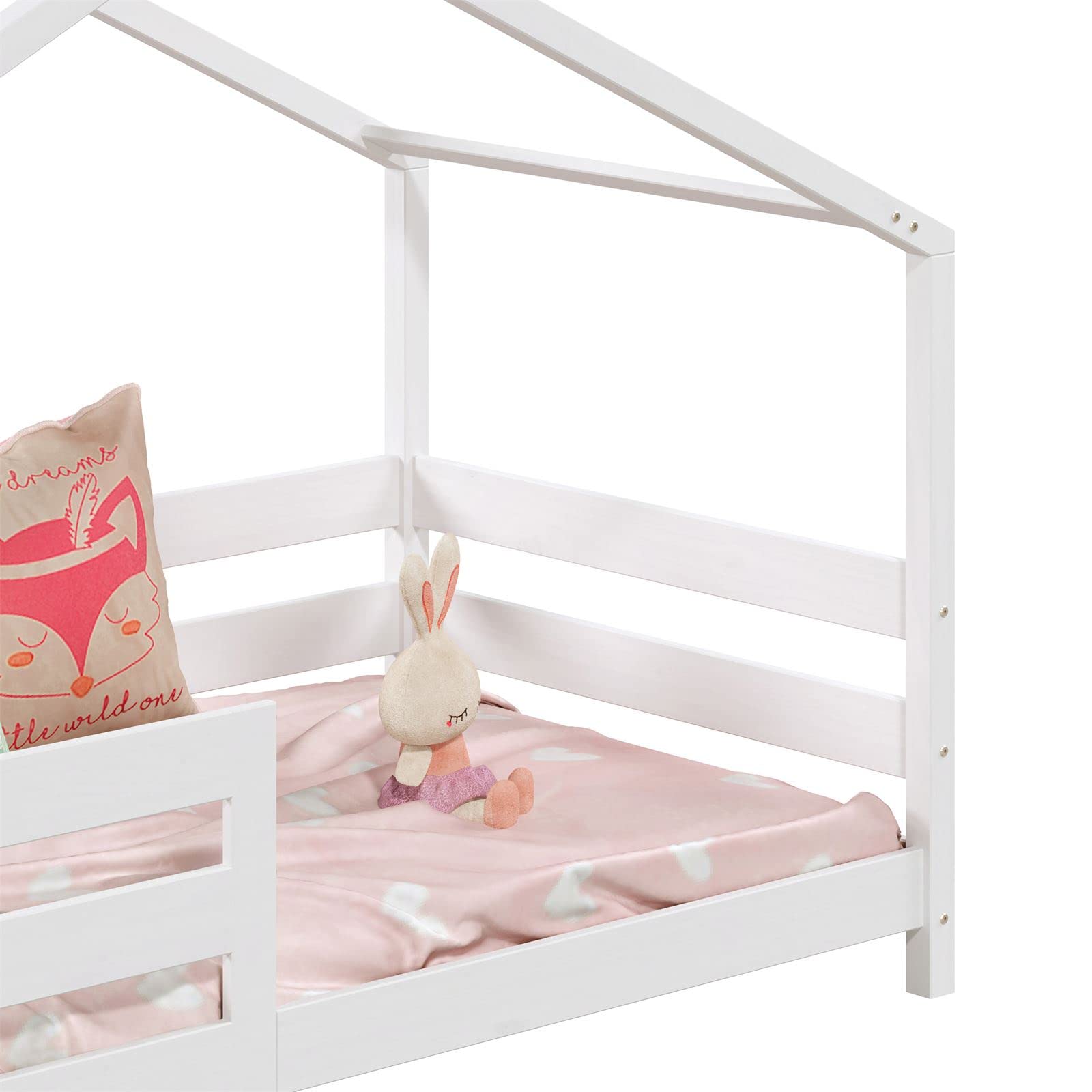 IDIMEX Lit cabane Rena lit Simple Montessori pour Enfant 90 x 190 cm, avec barrières de Protection, en pin Massif lasuré Blanc