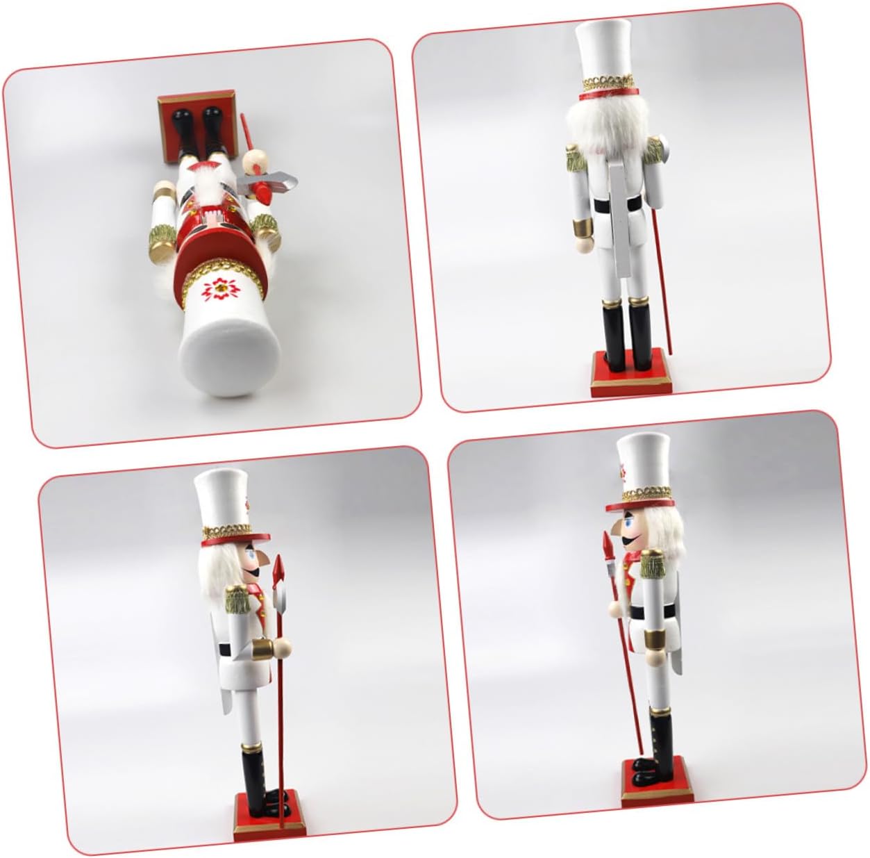 Wooden Nutcracker Figurine 39.5cm Red White Gold Traditional Christmas Nutcracker Decoration for Holiday Table Ornament Desktop Xmas Decor