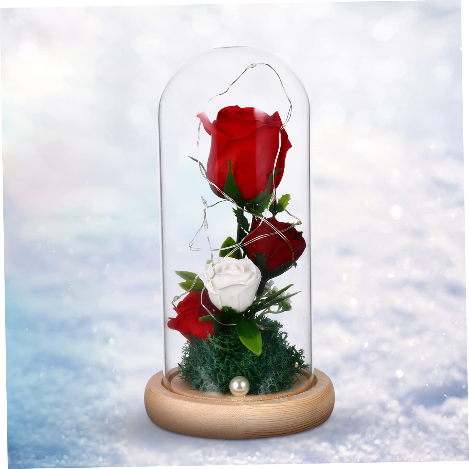 CORHAD 1Pc Valentine Rose LED Lamp with Glass Cover Romantic Atmosphere Light for Party Home Decor Beautiful Faux Flowers for Valentine Day Celebration Design