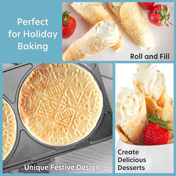 CucinaPro Krumkake Baker By Cucina Pro - 100% Non Stick, Makes Two Krumkake Pizzelle-Like Cookies, Great for Cannoli Filling & Cones by CucinaPro - Image 5