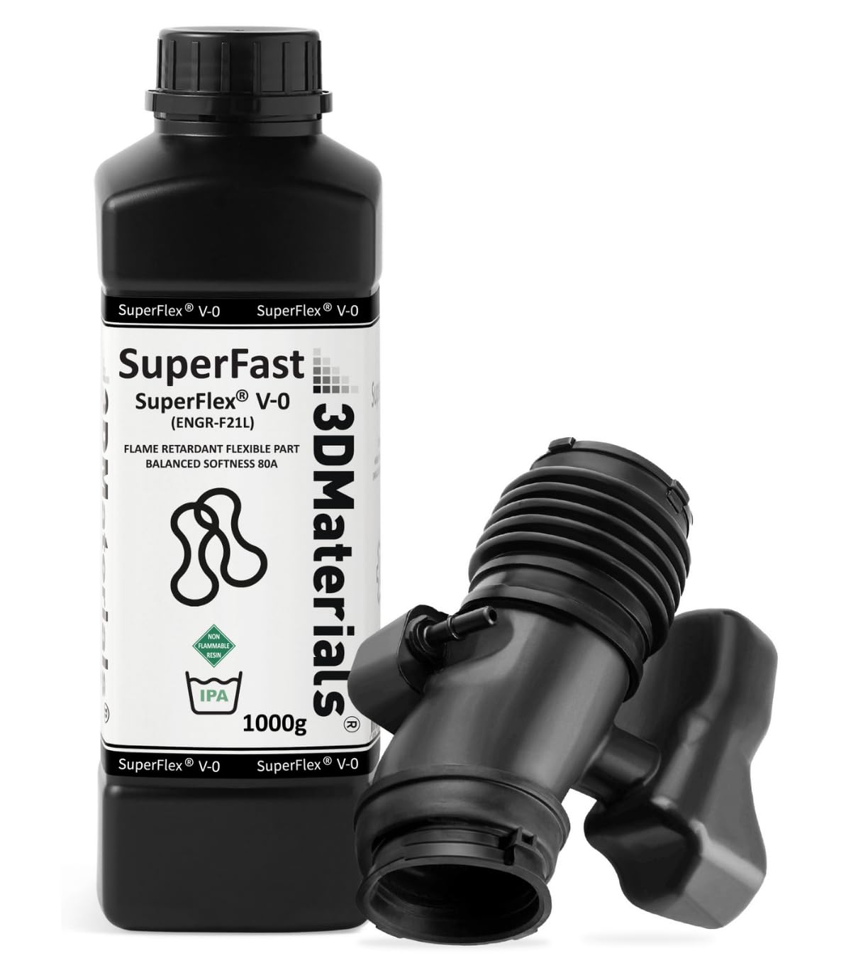 SuperFlex UL94 V-0, Résine Imprimante 3D Ignifuge 80A Corée (1000g, Noir)
