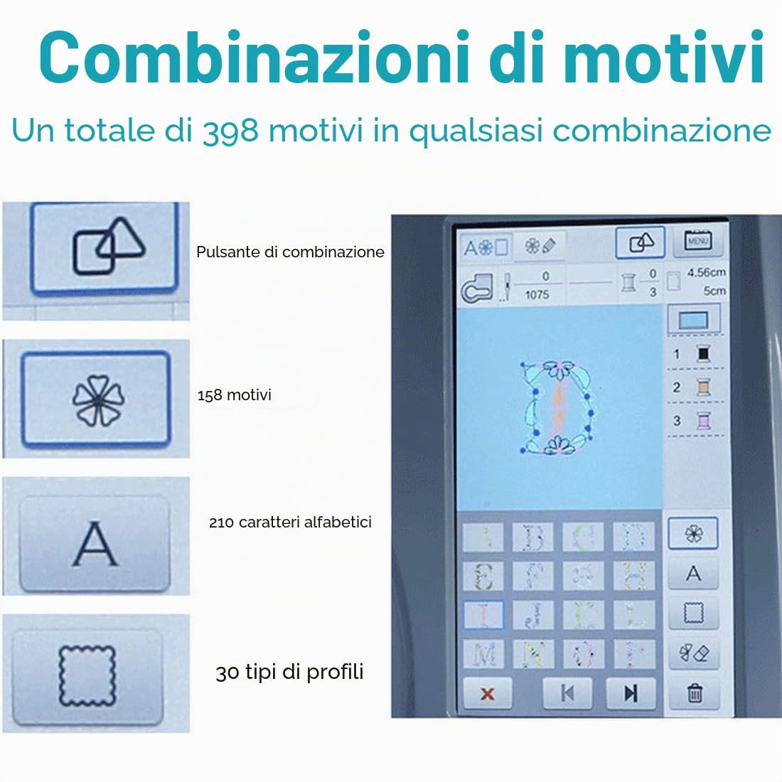 Macchina da Cucire Automatica Macchina da Ricamo Elettrica,Area Ricamo 4" X 9,2",158 Disegni Ricamo Incorporati,Touch Screen 7", in Grado Ricamare su Cappellini 3D,Piatti,Magliette E Altro