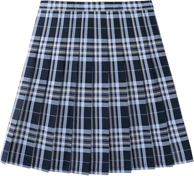Girls Pleated School Skirt Elastic and Zipper Waist Cotton Lining | Plaid school uniform skirt with adjustable dual waist, soft cotton lining, and lasting pleats for everyday comfort