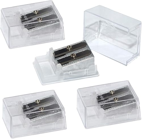 Sacapuntas de metal de doble agujero de doble agujero, sacapuntas de mano con estuche de captura de virutas, sacapuntas manuales, paquete a granel,