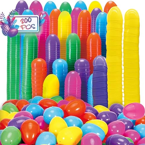 Miniatura 1 de 200 huevos de Pascua a granel, huevos de Pascua rellenables de plástico de 2.4 pulgadas, huevos de Pascua vacíos brillantes y coloridos para fiesta