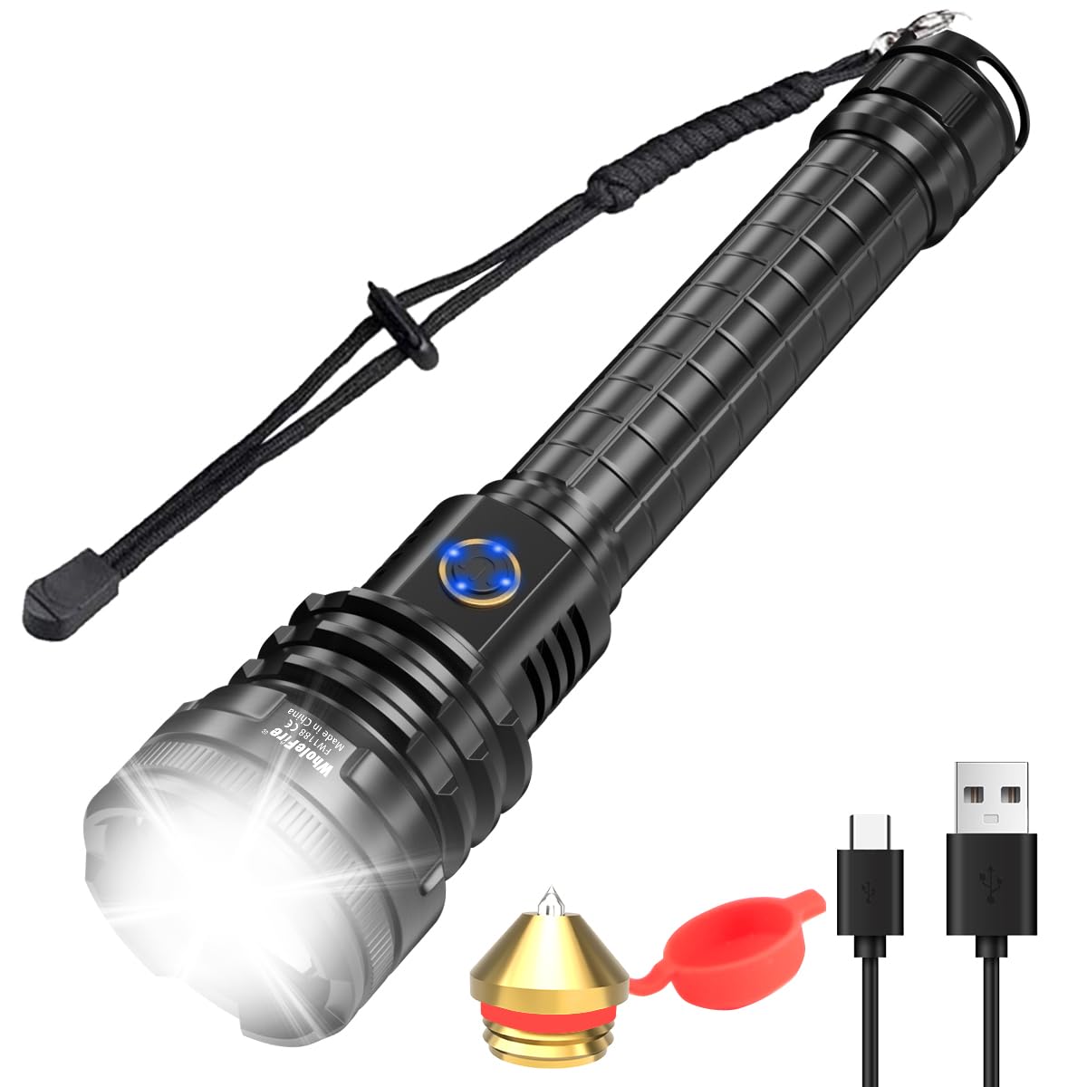 LED Torch Rechargeable, Torches LED Super Bright 90000 Lumens Flashlight USB XHP90 Powerful Torch Light with Zoom, Waterproof 5 Modes for Camping Hiking Biking Outdoor Activities