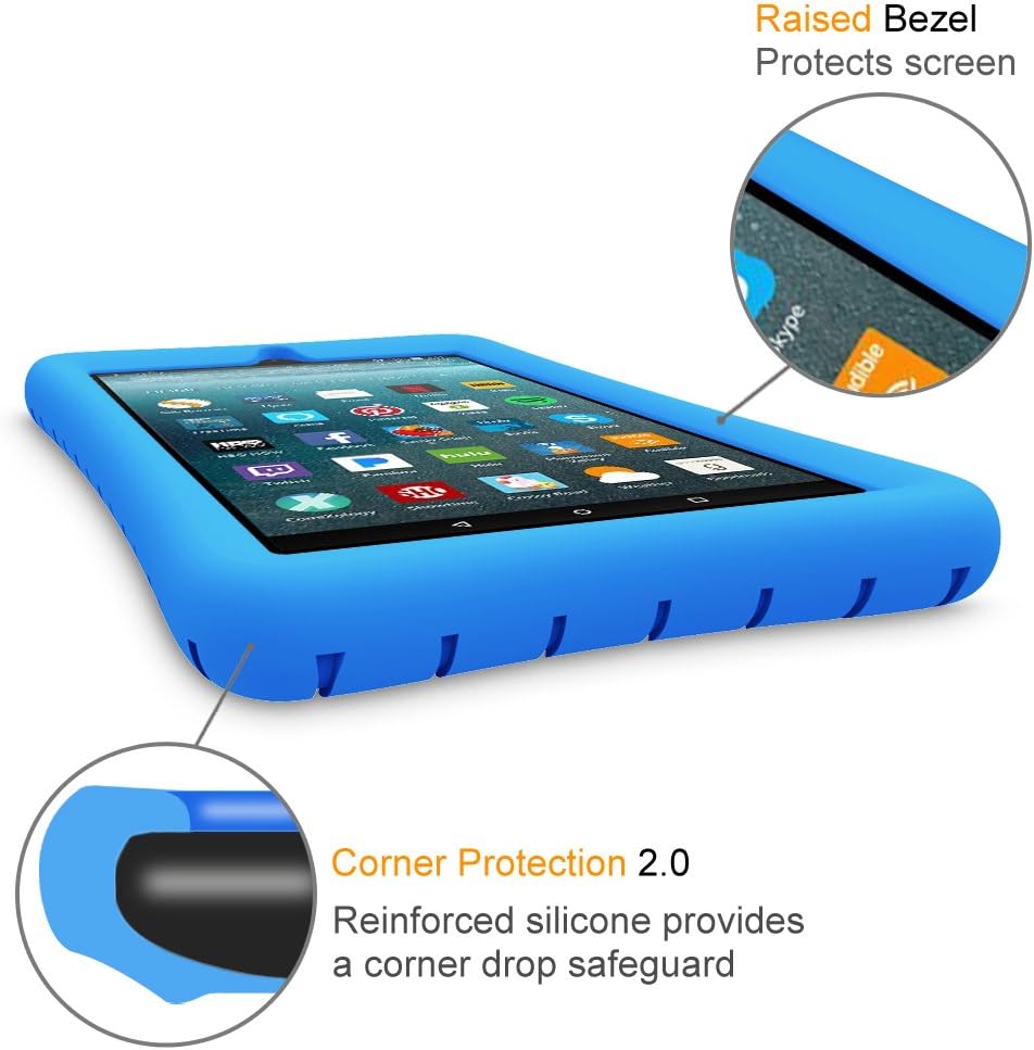 Fintie Silicone Case for Amazon Fire 7 Tablet (Previous Generation - 7th, 2017 Release) - [Honey Comb Upgraded Version] [Kids Friendly] Light Weight [Anti Slip] Shock Proof Protective Cover, Blue