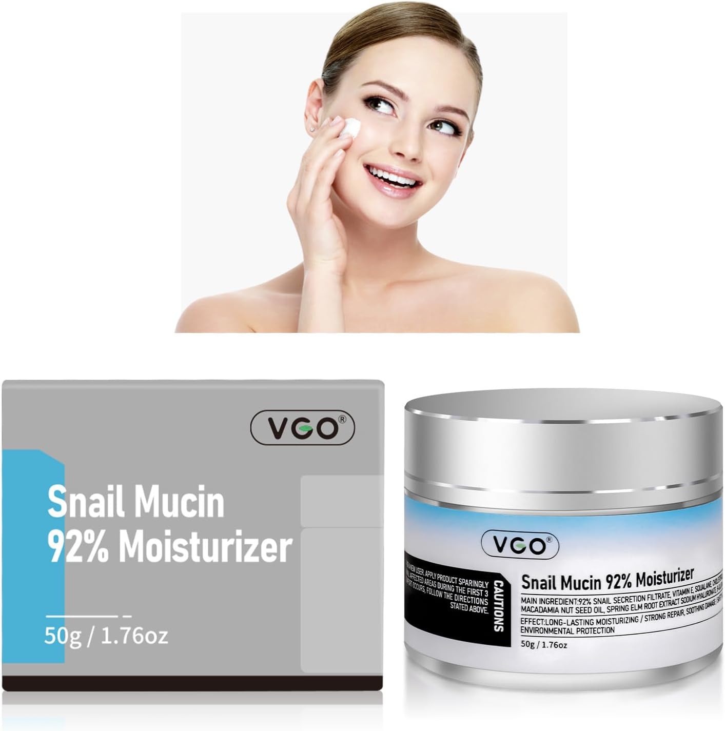 - VGO Snail Mucin 92% Moisturizer Daily Face Moisturizer Hydrating Repair Face Gel Cream for Dry & Sensitive Skin, All Skin Types 50g / 1.76oz