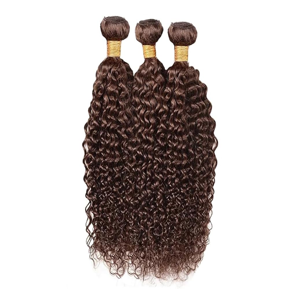 Tissage Naturel Cheveux Humain Curly Wave Human Hair Bundles Double Weft 3 Extensions 50g/Per #4 Chocolate Brown Couleur Tissage en lot Cheveux Naturel 12 14 16 Pouce