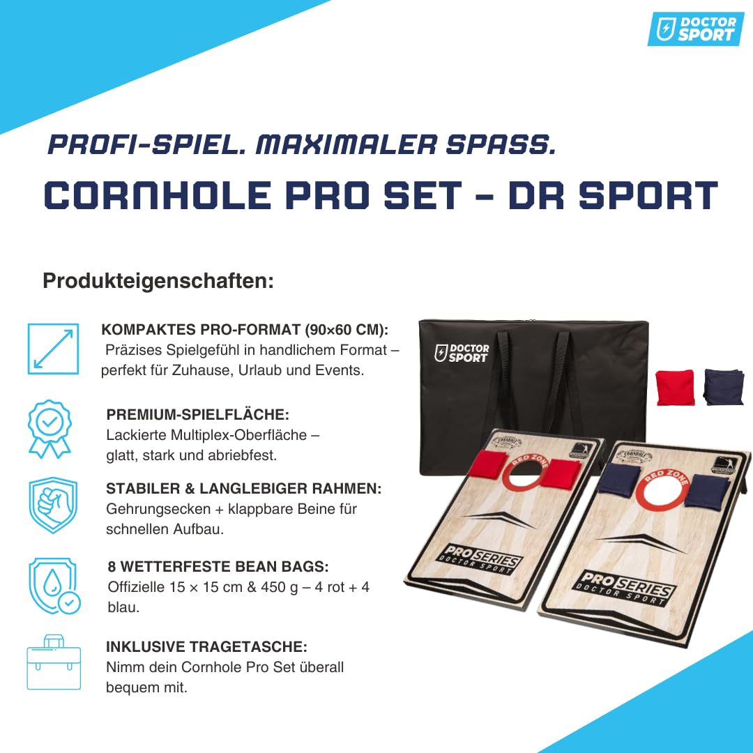 Profi Series Cornhole Doppel Komplett - 2X 90x60cm inkl. 8 Bean Bags - Amerikanisches Cornhole 13kg - 400 Gram Bean Bags- 15x15 cm- und Tragetasche