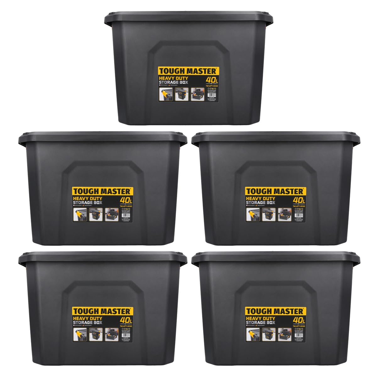 Tough Master Storage Box With Lid 40L Heavy Duty For Home Workshop Size 49X38X32CmPack Of 5 from B&Q