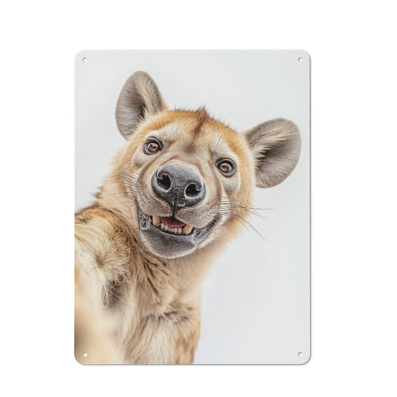 Junmoney Smiling Hyena Selfie Printed Metal Sign 40X30cm For Living Room Or Hallway, Suited To Hallway Decor Fans