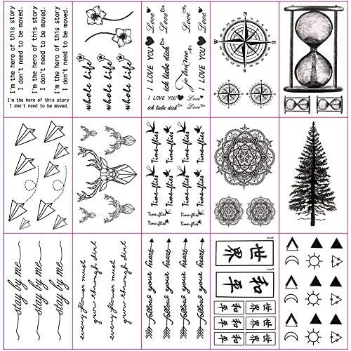 Everjoy Realistic Tiny Temporary Tattoos - 400+ Patterns, 60 Pcs Inspirational Quotes, Words, Lines, Flowers, Leaves, Artworks, Message Tattoos For Women, Men And Adults #TOP4