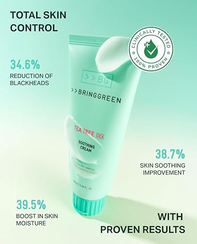 Miniatura 7 de BRING GREEN Crema calmante Tea Tree Cica  Hidratante diario para la cara, para pieles sensibles, crema hidratante intensiva, crema de noche, crema