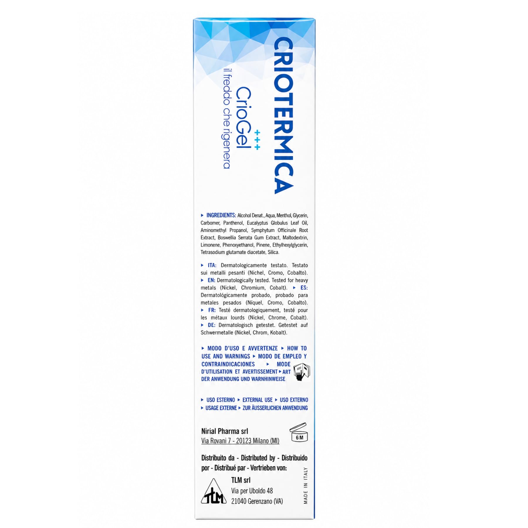 CrioGel - Nuova Formula Potenziata - Gel al mentolo effetto freddo per l'affaticamento muscolare e articolare, strappi, edemi, contusioni, botte e gonfiore - Azione rinfrescante e lenitiva