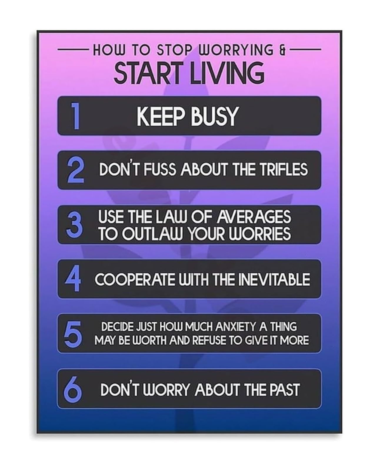 ZDVHOMCB Motivational Wall-Art Worry Less Live More Poster Inspirational Quote for Office Living Room Decor Unframed,08x12inch(20x30cm)