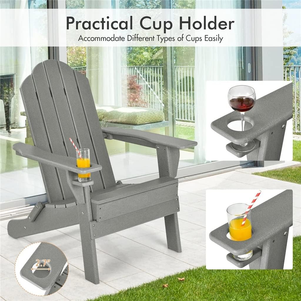4 Piece Patio Folding Chairs Cup Holder Yard Grey