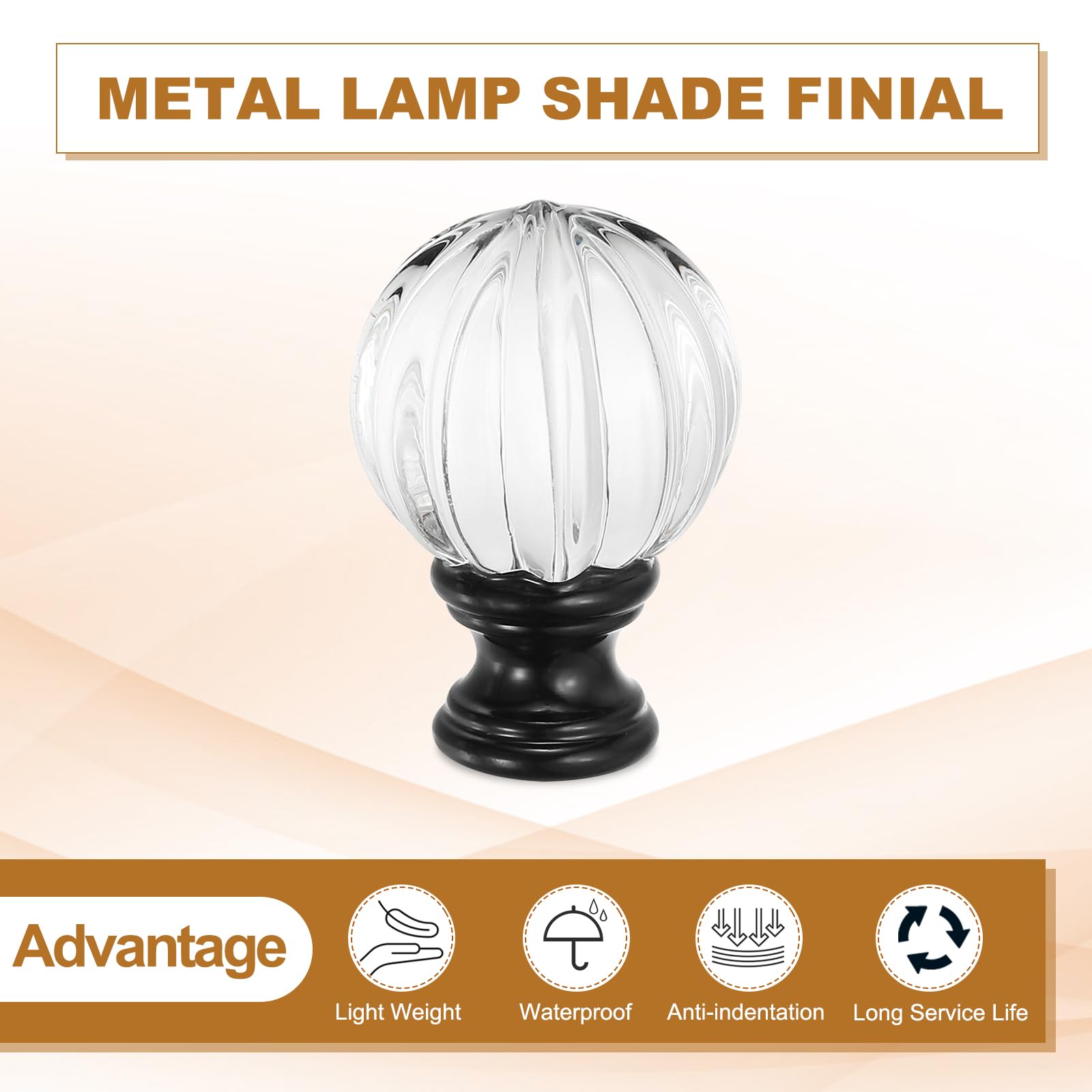 PATIKIL 1/4-27 Lamp Finial Cap for Lampshade Harp Top 2Pcs Cap Nut Screw Cap Knob Clear Pumpkin Ball Shaped Crystal Lamp Shade Decoration for Table Floor Lamp Black - Image 3
