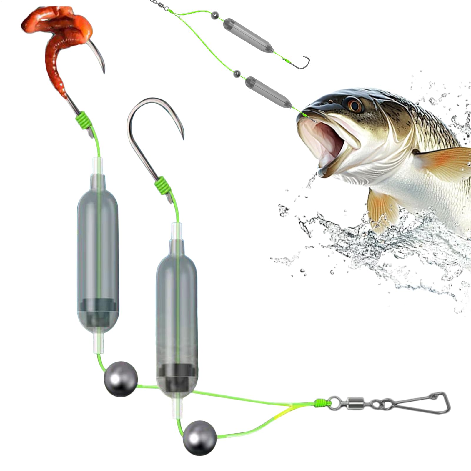 Montajes de fondo para pesca en el mar,Montajes para perca en el mar y el río | Flotadores cebo doble anzuelo invertido anti-enganche para río Muelle Pesca Costera Perca