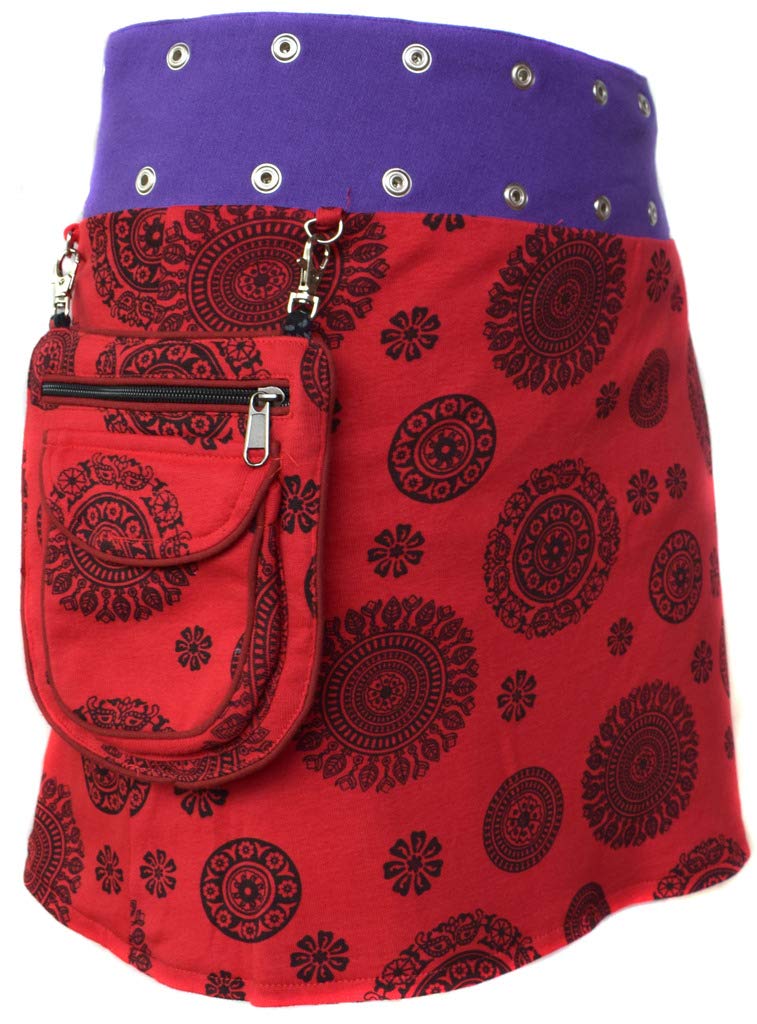 LITTLE KATHMANDU Jupe en Coton Courte Réversible avec Boutons-pression et Poche Amovible Motif Floral pour Femme