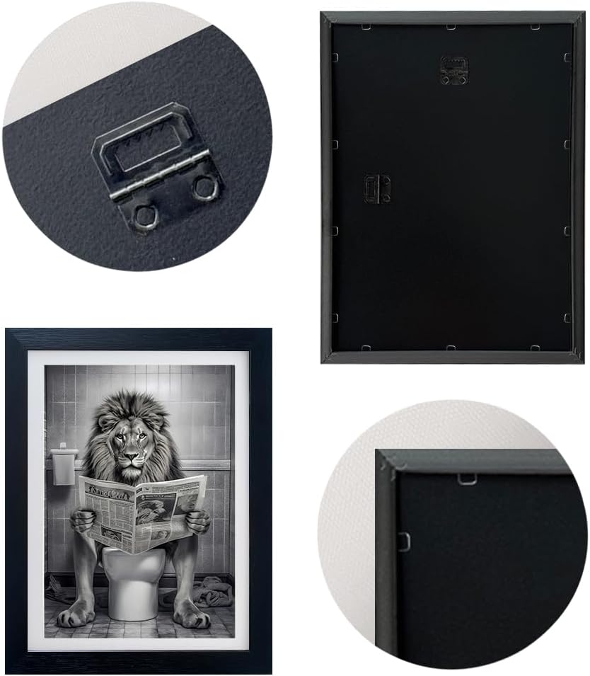 Bathroom Wall Decor Black and White Lion in Toilet Picture Print Funny Bathroom Wall Art Animal Artwork - Image 4