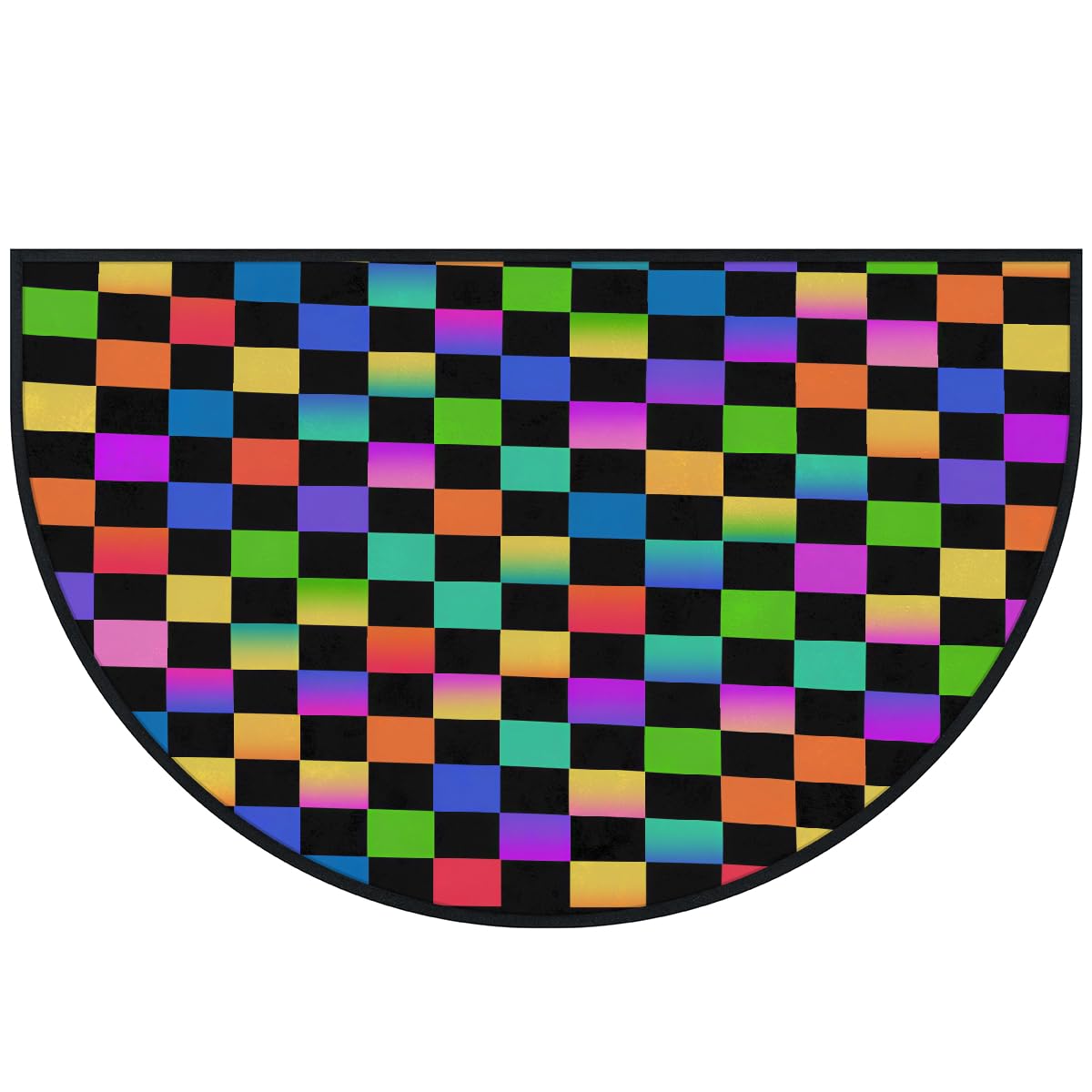 Große halbrunde Fußmatte, regenbogenfarben, kariert, saugfähig, rutschfest, halbrund, Eingangsbereich, niedlich, weich, halbrund, waschbar, Teppich für Küche, Badezimmer, Schlafzimmer, 160 x