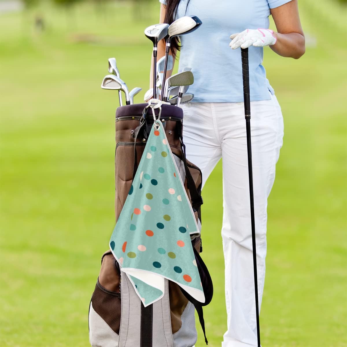 Cute Dots Golf Towel Microfiber Club Cleaner with Carabiner Clip Water Absorption Quick Dry Golf Towels for Women Men Golf Accessories 15 X 24 Inch