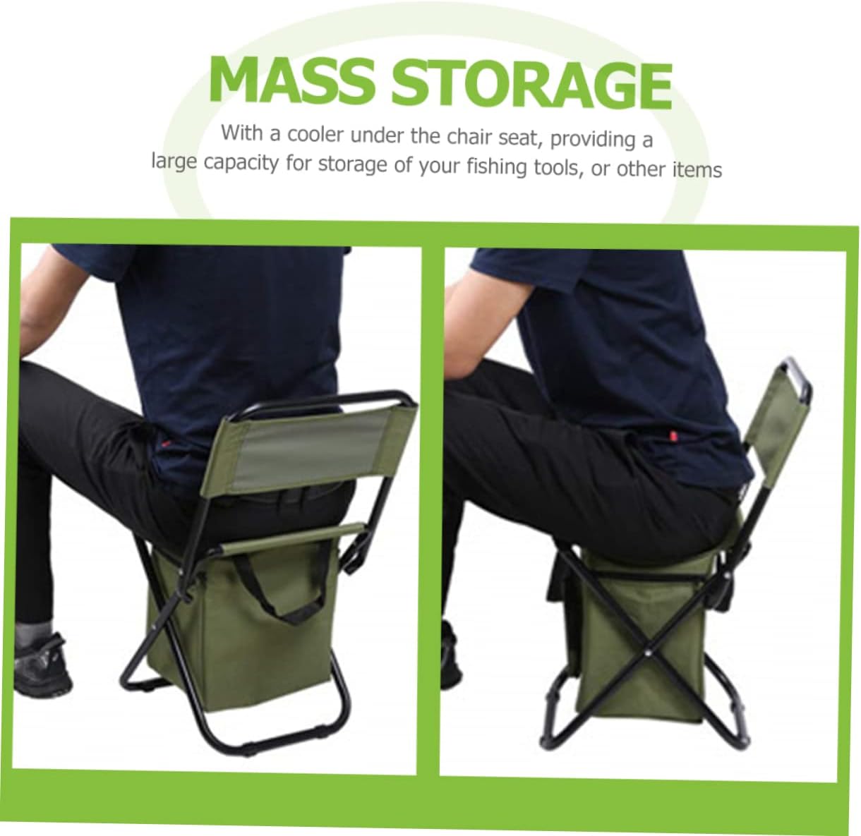 Mikikit Folding Chairs for Fishing Chairs Fishing Gear Army Green Iron Tube