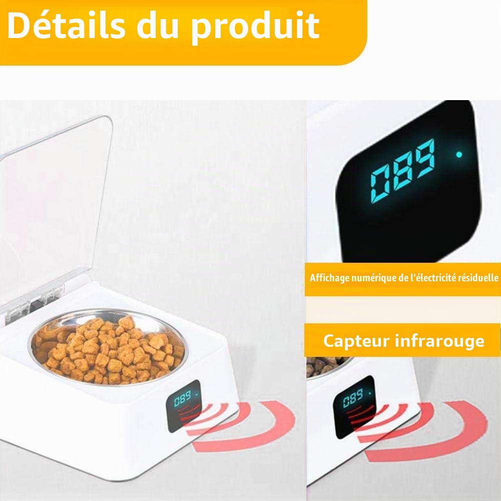 Gamelle Automatique pour Animal Domestique avec capteur Infrarouge et Couvercle à Ouverture Automatique - Anti-Souris - Anti-humidité - Distributeur de Nourriture pour Chien et Chat