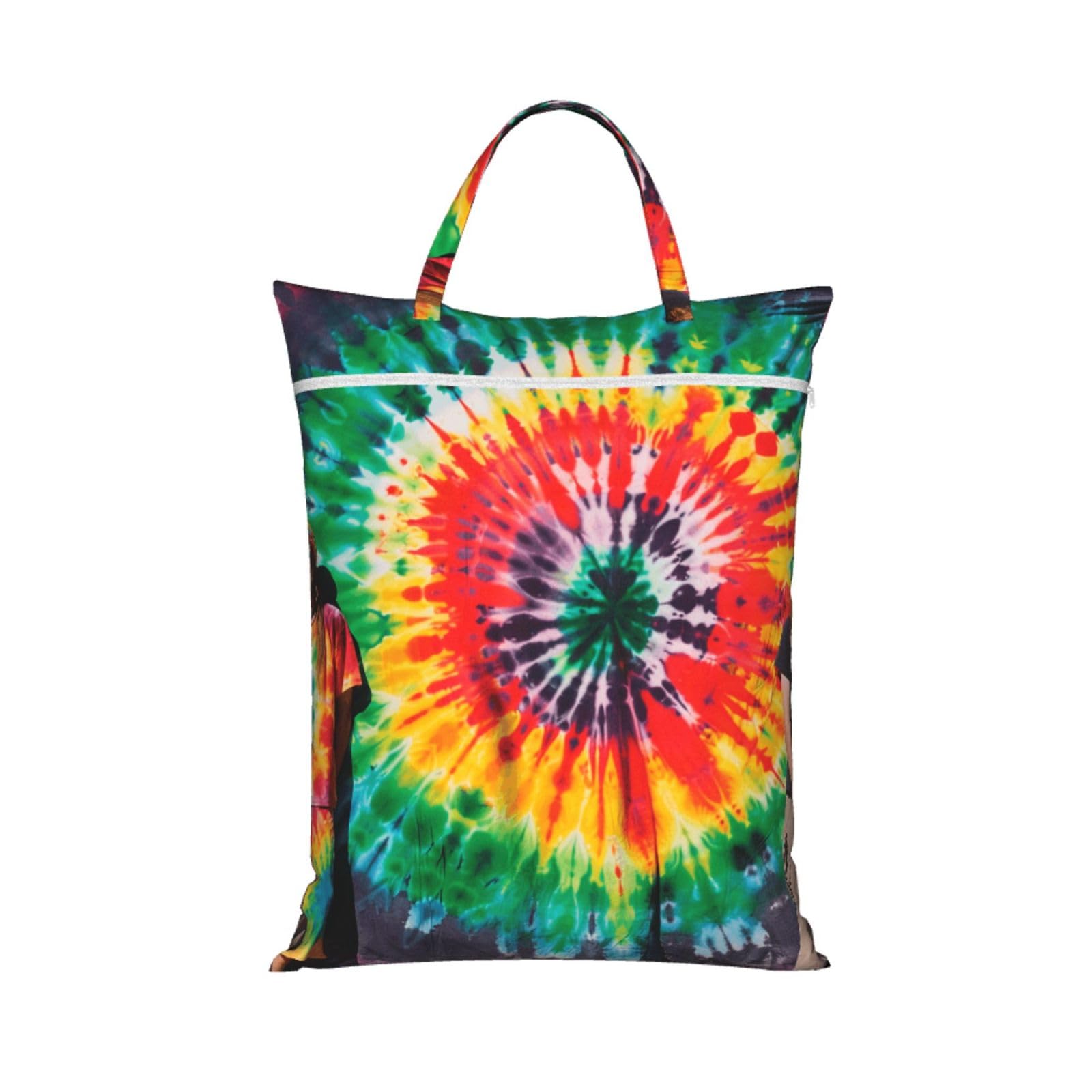 Large Travel Laundry Bags,Tie Dye Hippies Print with Handle Foldable Laundry Bag for Holidays Gym Swimming and Family Trips, 1Pcs