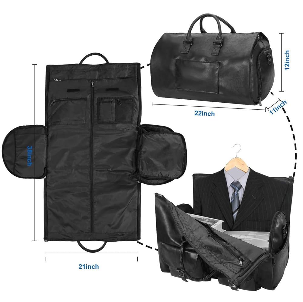 2024 Nuovo borsone convertibile per indumenti, borsa da viaggio per uomo e donna, borsa da viaggio da appendere 2 in 1, Pelle - Nero